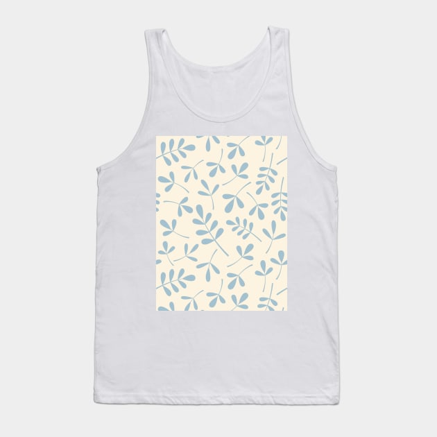 Assorted Leaf Silhouettes Blue on Cream Tank Top by NataliePaskell